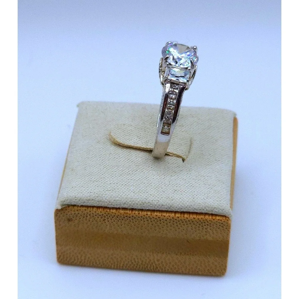 925 Sterling Silver Cubic Zirconia Engagement Ring Womens 7 Filigree Baguette